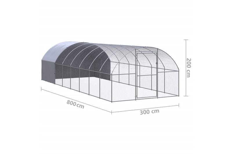 Utendørs hønsehus 3x8x2 m galvanisert stål - Silver - Sport & fritid - Til dyrene - Fugl - Hønsehus