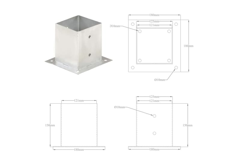 Stolpeankere 4 stk galvanisert metall 121 mm - Hus & oppussing - Innsynsbeskyttelse & innhegning - Gjerde - Gjerdestolpe