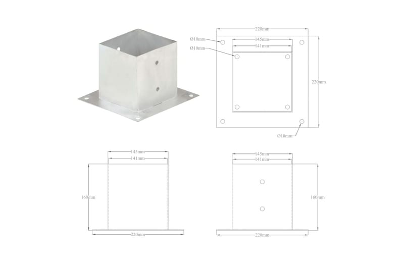 Stolpeankere 4 stk galvanisert metall 141 mm - Gjerdestolpe