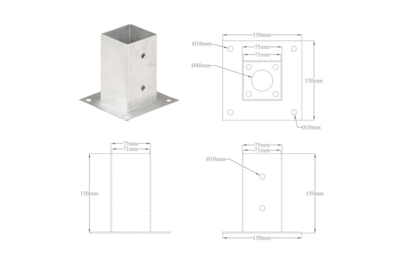 Stolpeankere 4 stk galvanisert metall 71 mm - Hus & oppussing - Innsynsbeskyttelse & innhegning - Gjerde - Gjerdestolpe