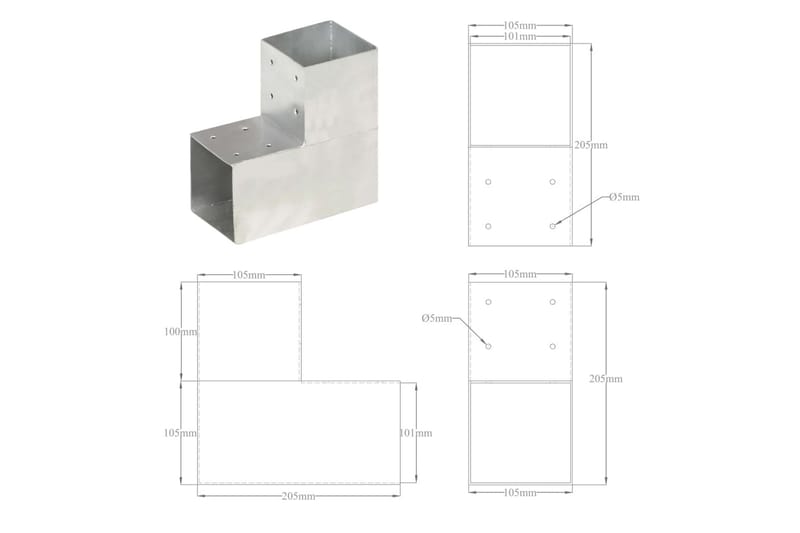 Stolpesko 4 stk L-form galvanisert metall 101x101 mm - Hus & oppussing - Innsynsbeskyttelse & innhegning - Gjerde - Gjerdestolpe