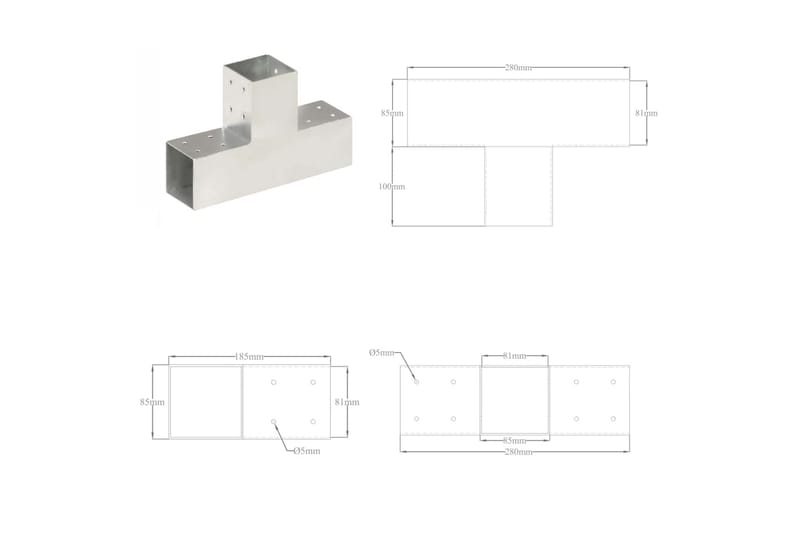 Stolpesko 4 stk T-form galvanisert metall 81x81 mm - Hus & oppussing - Innsynsbeskyttelse & innhegning - Gjerde - Gjerdestolpe