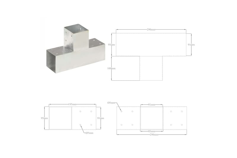 Stolpesko 4 stk T-form galvanisert metall 91x91 mm - Hus & oppussing - Innsynsbeskyttelse & innhegning - Gjerde - Gjerdestolpe