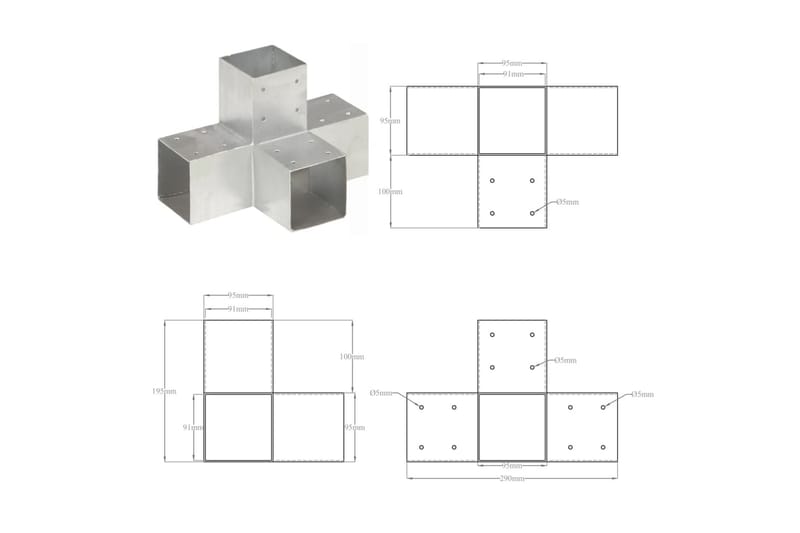 Stolpesko 4 stk X-form galvanisert metall 91x91 mm - Hus & oppussing - Innsynsbeskyttelse & innhegning - Gjerde - Gjerdestolpe