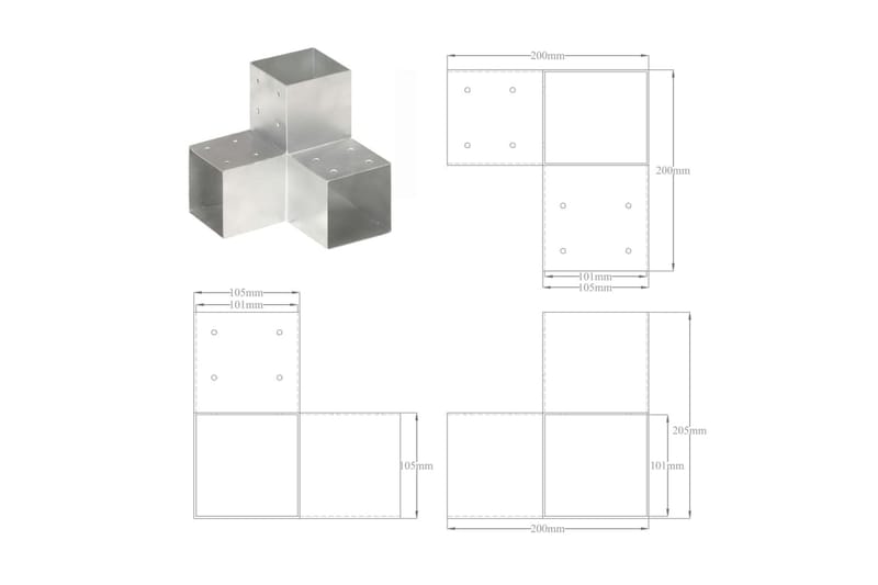 Stolpesko 4 stk Y-form galvanisert metall 101x101 mm - Hus & oppussing - Innsynsbeskyttelse & innhegning - Gjerde - Gjerdestolpe