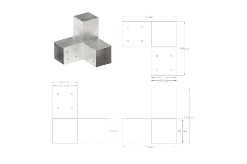 Stolpesko 4 stk Y-form galvanisert metall 81x81 mm - Hus & oppussing - Innsynsbeskyttelse & innhegning - Gjerde - Gjerdestolpe