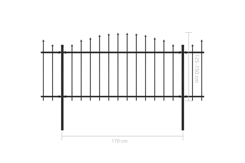 Hagegjerde med spydtopp stål (1,25-1,5)x11,9 m svart - Hus & oppussing - Innsynsbeskyttelse & innhegning - Gjerde