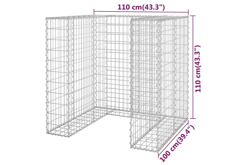 Gabion for søppeldunkskur galvanisert stål 110x100x110 cm - Silver - Hus & oppussing - Innsynsbeskyttelse & innhegning - Mur