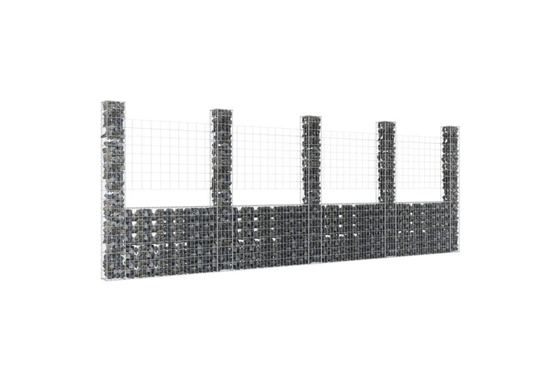 Gabionkurv u-formet med 5 stolper jern 500x20x200 cm - Silver - Hus & oppussing - Innsynsbeskyttelse & innhegning - Mur - Gabion