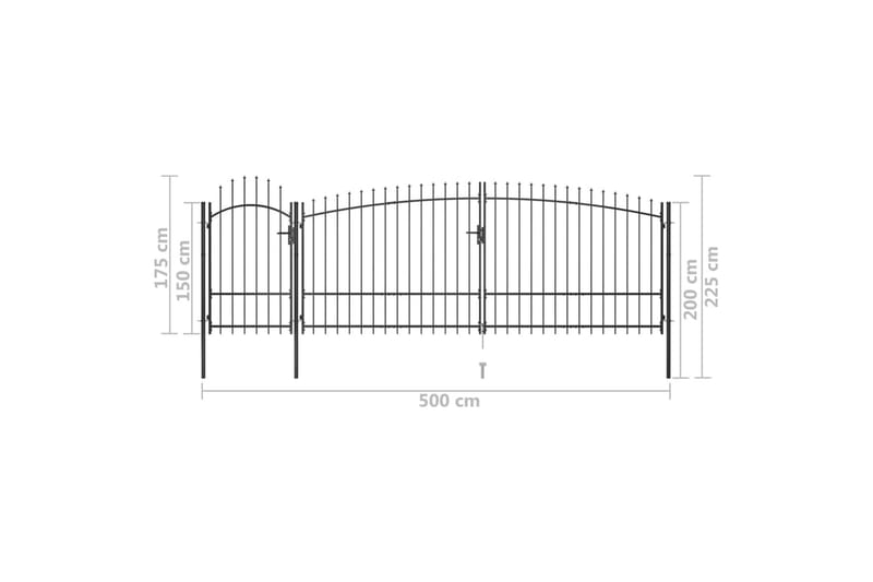 Gjerdeport med spydtopp 5x2,25 m svart - Svart - Hus & oppussing - Innsynsbeskyttelse & innhegning - Port - Grind utendørs