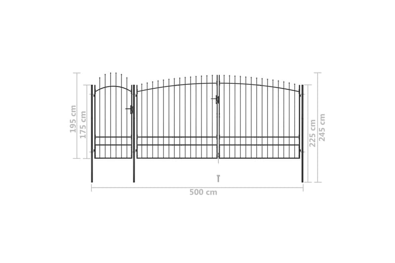 Gjerdeport med spydtopp 5x2,45 m svart - Svart - Hus & oppussing - Innsynsbeskyttelse & innhegning - Port - Grind utendørs