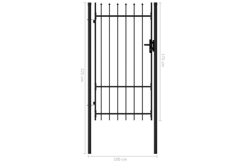 Hageport med en dør og spisser stål 1x1,75 m svart - Smijernsport & jernport - Grind utendørs