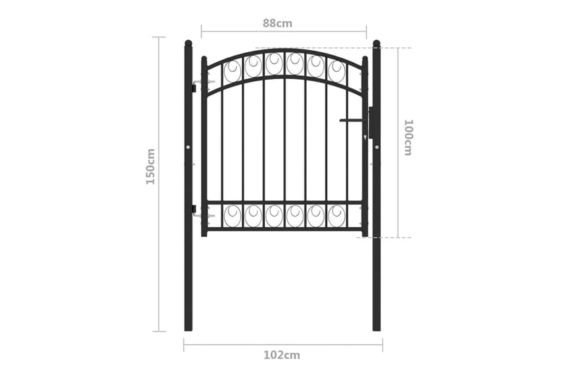 Hageport med buet topp stål 100x100 cm svart - Svart - Hus & oppussing - Innsynsbeskyttelse & innhegning - Port - Grind utendørs