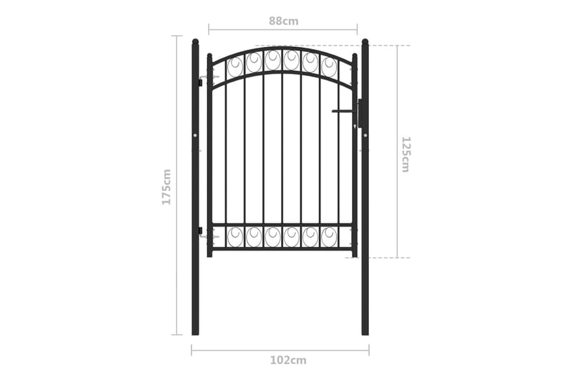 Hageport med buet topp stål 100x125 cm svart - Svart - Hus & oppussing - Innsynsbeskyttelse & innhegning - Port - Grind utendørs