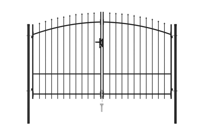 Hageport med dobbel dør og spisser stål 3x2 cm svart - Smijernsport & jernport - Grind utendørs