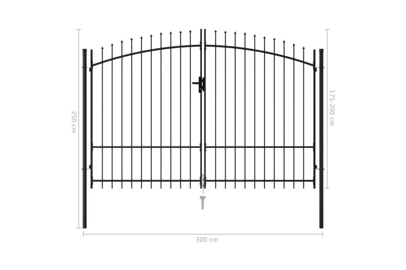 Hageport med dobbel dør og spisser stål 3x2 cm svart - Smijernsport & jernport - Grind utendørs