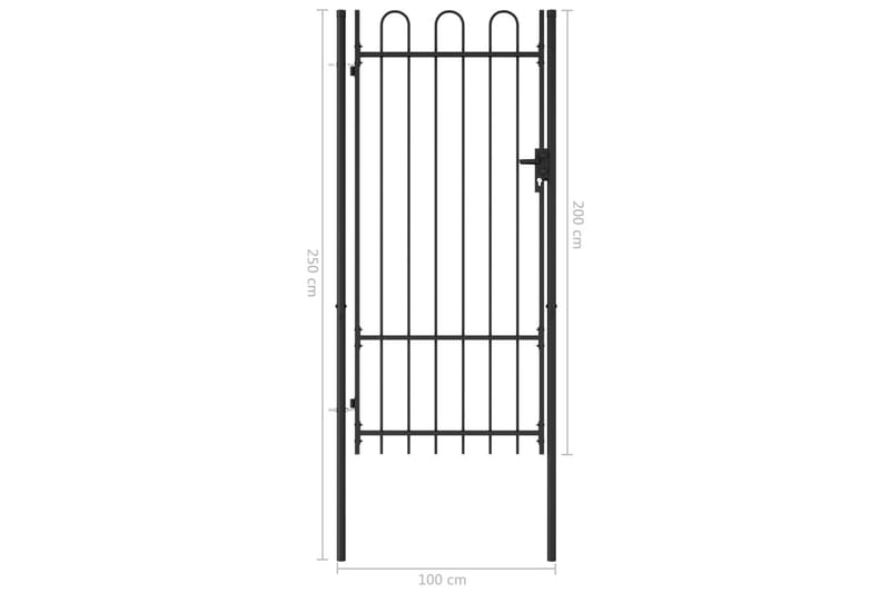 Hageport med en dør og buet topp stål 1x2 m svart - Hus & oppussing - Innsynsbeskyttelse & innhegning - Port - Smijernsport & jernport