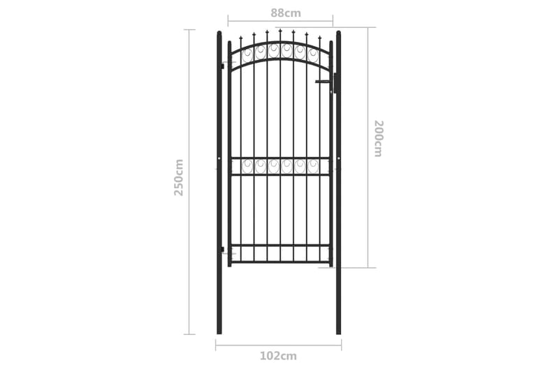 Hageport med pigger stål 100x200 cm svart - Svart - Hus & oppussing - Innsynsbeskyttelse & innhegning - Port - Smijernsport & jernport