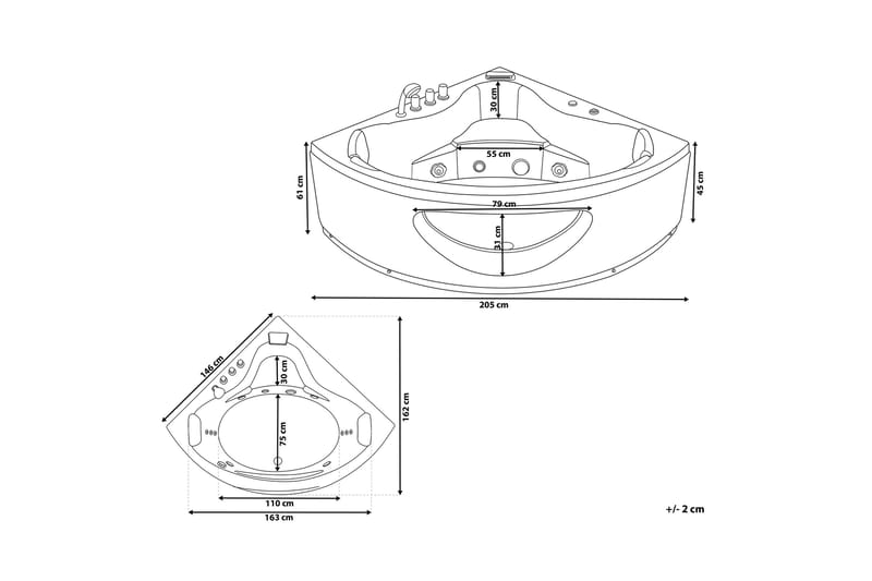 Titaguas Boblebad LED-belysning 146 cm - Hvit - Hus & oppussing - Kjøkken & bad - Baderom - Badekar - Boblebad og massasjebadekar