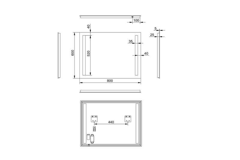 Allejaure Baderomsspeil 60 cm LED-Lys - Hus & oppussing - Kjøkken & bad - Baderom - Baderomsmøbler & baderomsinnredning - Baderomsspeil