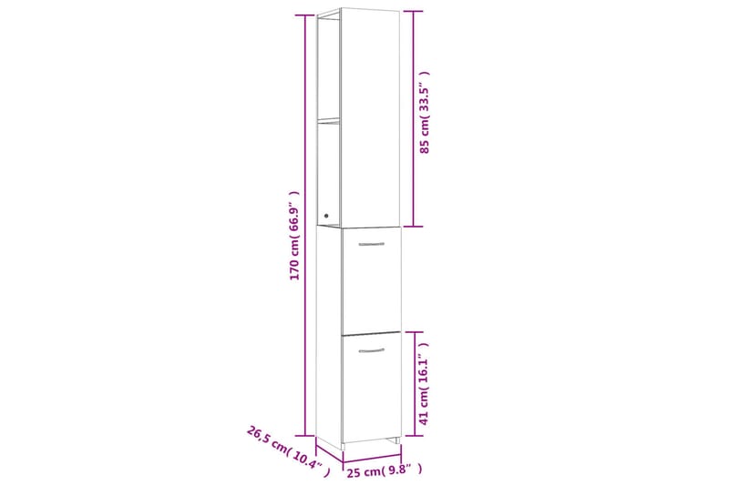 beBasic Baderomsskap brun eik 25x25x170 cm konstruert tre - Brun - Hus & oppussing - Kjøkken & bad - Kjøkken & vaskerom - Vaskeromsinnredning - Vaskeskap