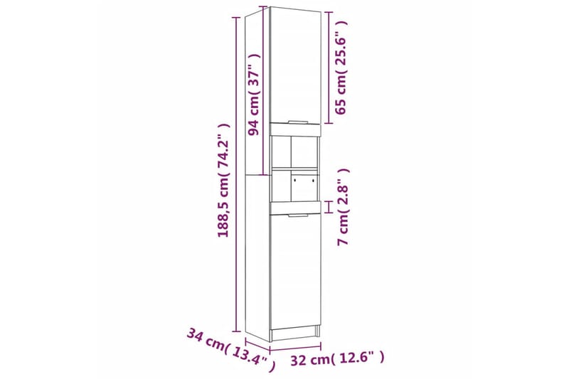 beBasic Baderomsskap brun eik 32x34x188,5 cm konstruert tre - Brun - Hus & oppussing - Kjøkken & bad - Kjøkken & vaskerom - Vaskeromsinnredning - Vaskeskap