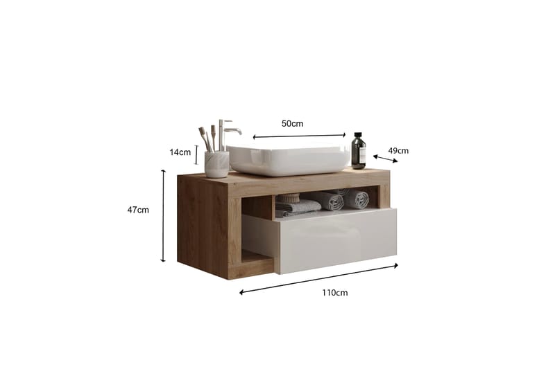 Hamburgan Tvättställsskåp 110x47 cm - Hvit - Hus & oppussing - Kjøkken & bad - Baderom - Baderomsmøbler & baderomsinnredning - Servantskap & kommode