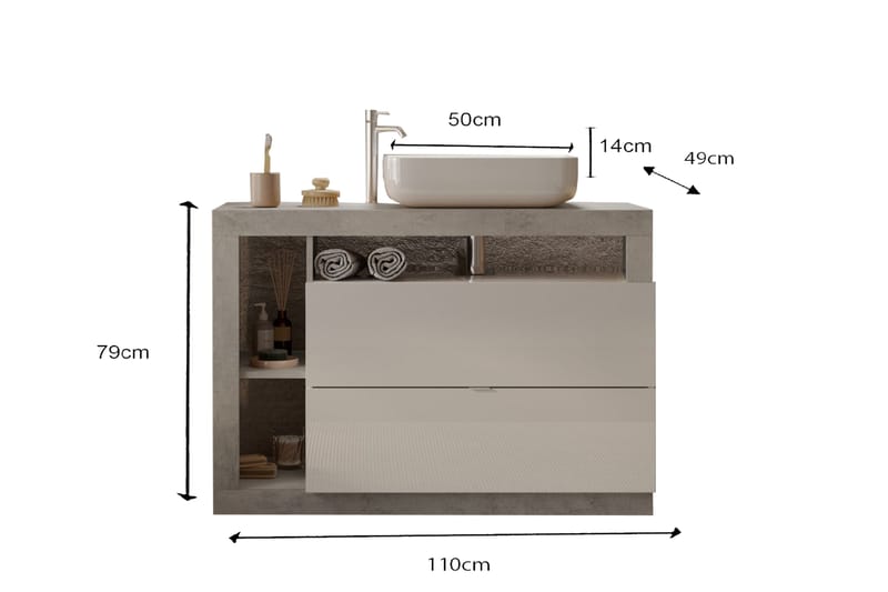 Hamburgan Tvättställsskåp 110x79 cm - Hvit - Hus & oppussing - Kjøkken & bad - Baderom - Baderomsmøbler & baderomsinnredning - Servantskap & kommode