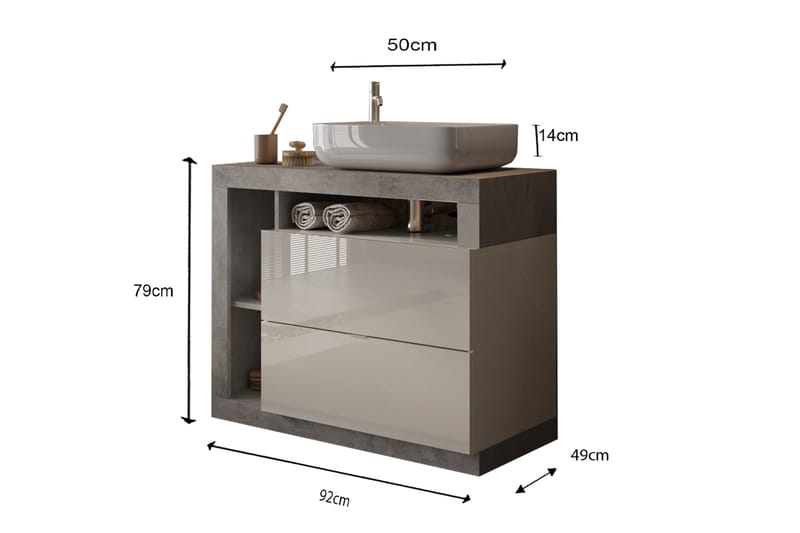 Hamburgan Tvättställsskåp 92x79 cm - Hvit - Hus & oppussing - Kjøkken & bad - Baderom - Baderomsmøbler & baderomsinnredning - Servantskap & kommode