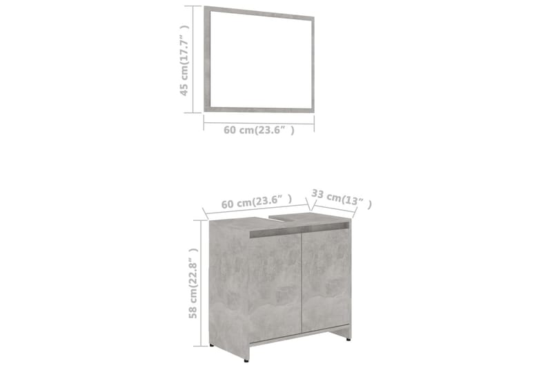 Baderomsmøbelsett betonggrå sponplate - Hus & oppussing - Kjøkken & bad - Baderom - Baderomsmøbler & baderomsinnredning - Komplette møbelpakker