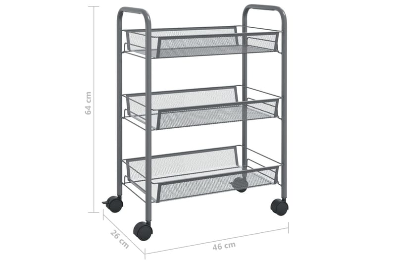 3-etasjers kjøkkenvogn grå 46x26x64 cm jern - Grå - Hus & oppussing - Kjøkken & bad - Baderom - Baderomsmøbler & baderomsinnredning - Rullevogn baderom