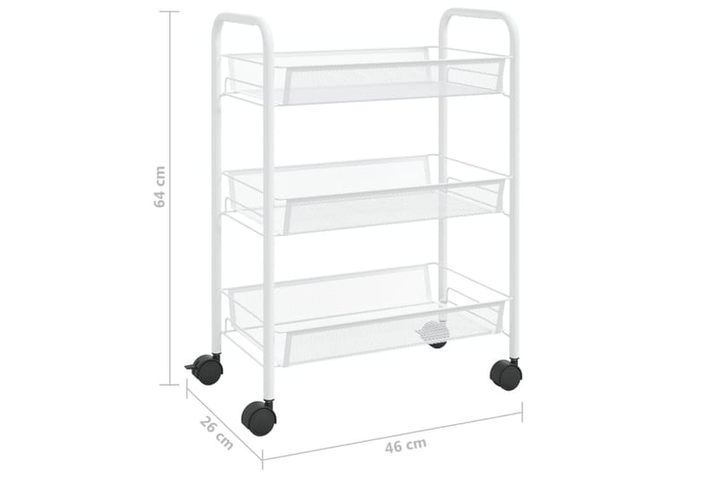 3-etasjers kjøkkenvogn hvit 46x26x64 cm jern - Hvit - Hus & oppussing - Kjøkken & bad - Baderom - Baderomsmøbler & baderomsinnredning - Rullevogn baderom