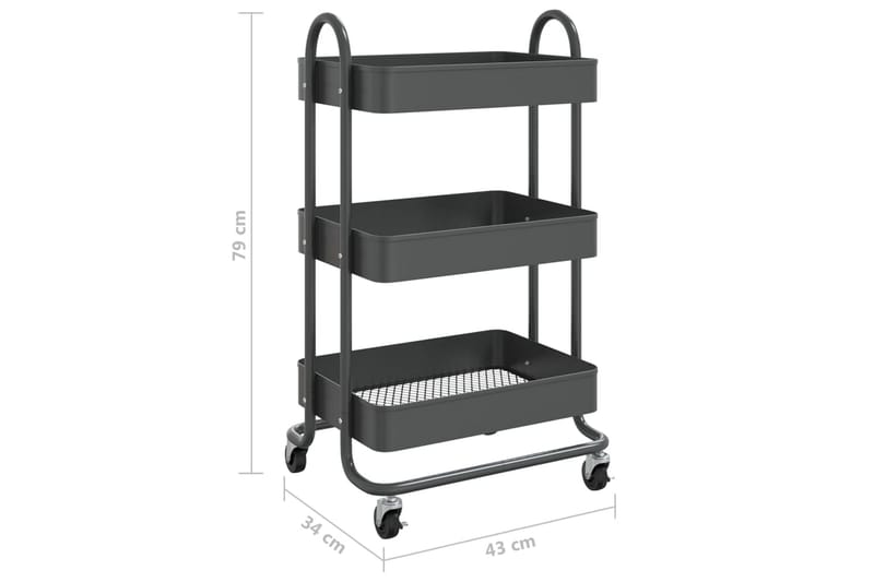 Kjøkkentralle 3 etasjer antrasitt 43x34x79 cm jern - Antrasittgrå - Hus & oppussing - Kjøkken & bad - Baderom - Baderomsmøbler & baderomsinnredning - Rullevogn baderom