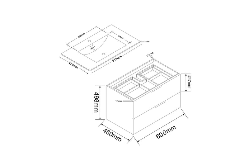 Bathlife Glädje Servantskap 600 - Svart - Hus & oppussing - Kjøkken & bad - Baderom - Baderomsmøbler & baderomsinnredning - Servantskap & kommode