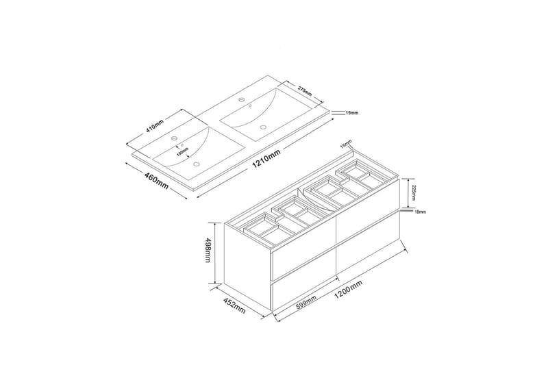 Eufori Servantskap Bathlife 120 cm - Hvit - Hus & oppussing - Kjøkken & bad - Baderom - Baderomsmøbler & baderomsinnredning - Servantskap & kommode