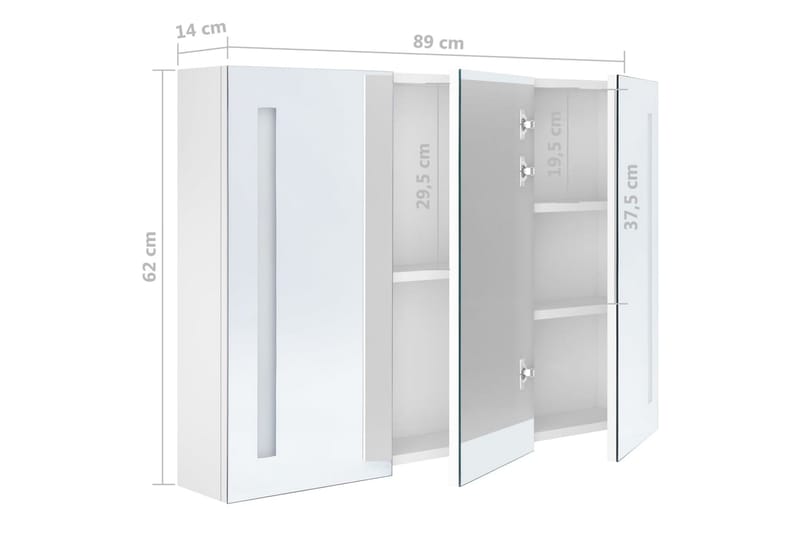 LED-speilskap til bad 89x14x62 cm skinnende hvit - Hus & oppussing - Kjøkken & bad - Baderom - Baderomsmøbler & baderomsinnredning - Speilskap