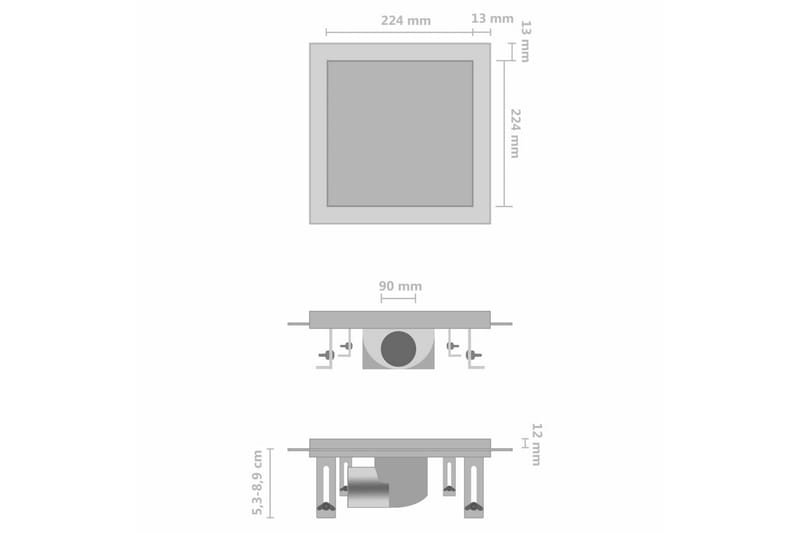 Dusjavløp 2-i-1 flatt & sluk for flis 25x25cm rustfritt stål - Hus & oppussing - Kjøkken & bad - Baderom - Baderomstilbehør - Avløp & sluk