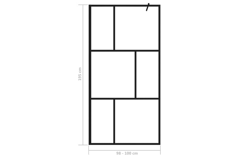 Dusjvegg med herdet glass svart 100x195 cm - Svart - Hus & oppussing - Kjøkken & bad - Baderom - Dusjer - Dusjvegger