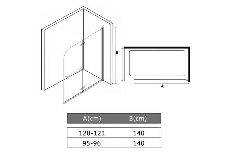 Leddet dusjdør med 2 paneler ESG 120x140 cm - Hus & oppussing - Kjøkken & bad - Baderom - Dusjer - Dusjvegger