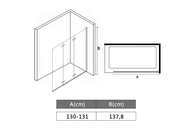 Leddet dusjdør med 3 paneler ESG 130x138 cm - Hus & oppussing - Kjøkken & bad - Baderom - Dusjer - Dusjvegger