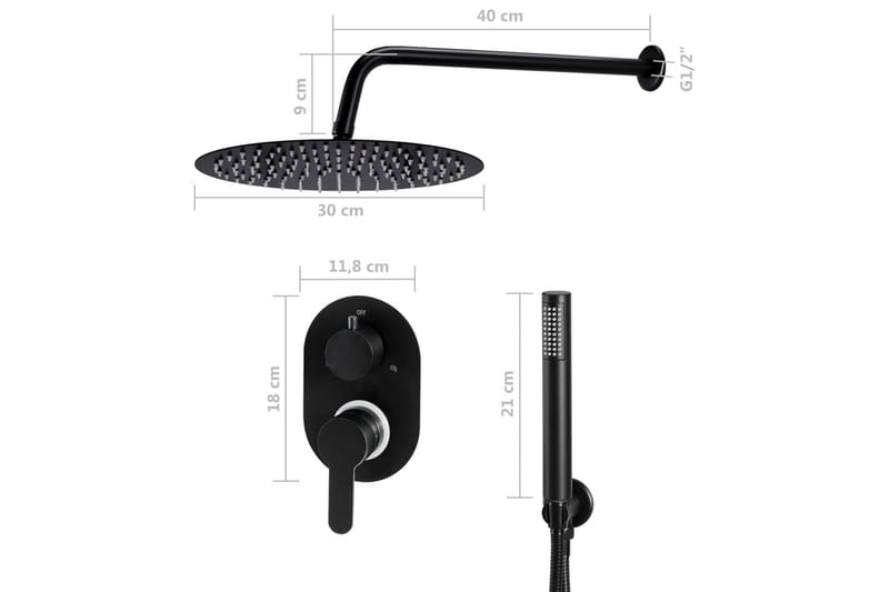 Dusjsystem rustfritt stål 201 svart - Hus & oppussing - Kjøkken & bad - Baderom - Dusjutstyr & tilbehør - Dusj