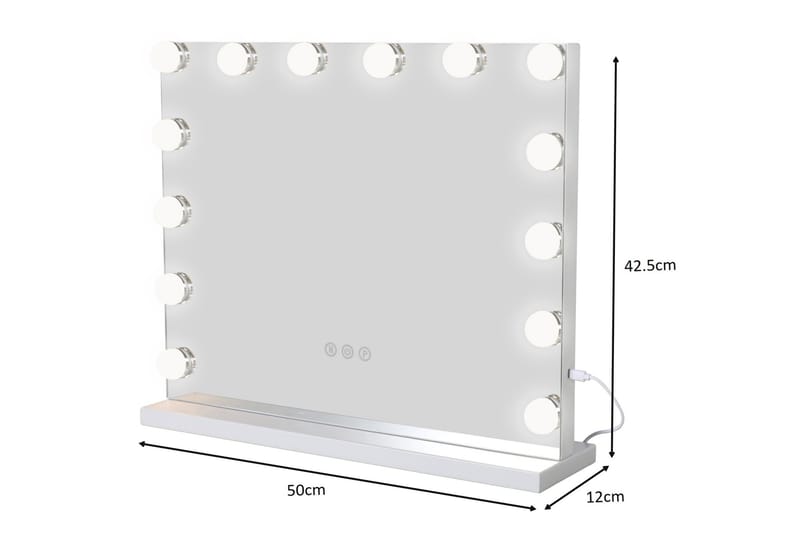 Glow Sminkespeil 50 cm med LED Belysning - Hvit - Hus & oppussing - Kjøkken & bad - Baderom - Baderomstilbehør