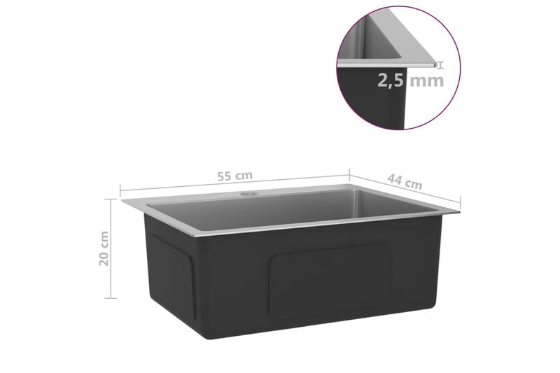 Håndlaget kjøkkenvask med kranhull rustfritt stål - Silver - Hus & oppussing - Kjøkken & bad - Baderom - Servant og håndvask - Enkel vask