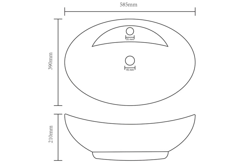 Luksuriøs servant med overløp oval lysegrå 58,5x39 cm - Grå - Hus & oppussing - Kjøkken & bad - Baderom - Servant og håndvask - Enkel vask