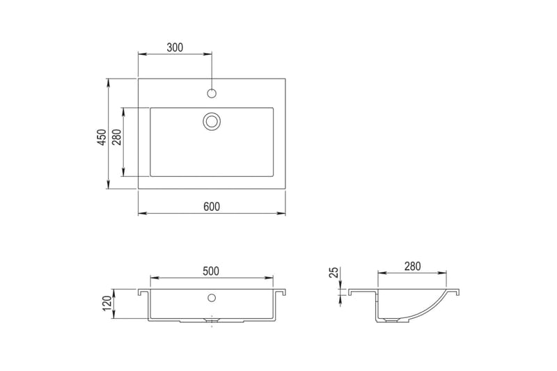 Servant granitt 600x450x120 mm svart - Hus & oppussing - Kjøkken & bad - Baderom - Servant og håndvask - Enkel vask