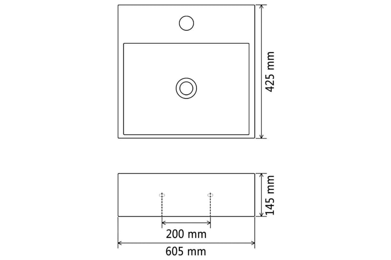 Servant med kranhull keramisk hvit 60,5x42,5x14,5 cm - Hus & oppussing - Kjøkken & bad - Baderom - Servant og håndvask - Enkel vask