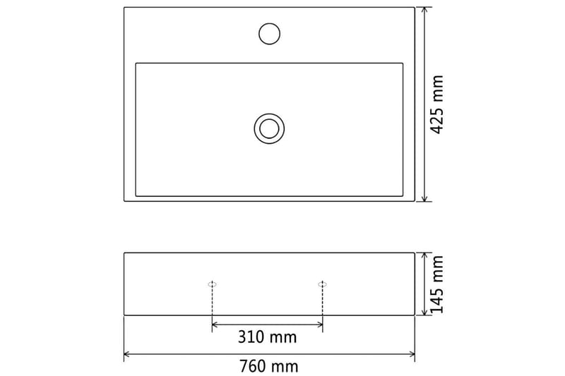 Servant med kranhull keramisk hvit 76x42,5x14,5 cm - Hus & oppussing - Kjøkken & bad - Baderom - Servant og håndvask - Enkel vask