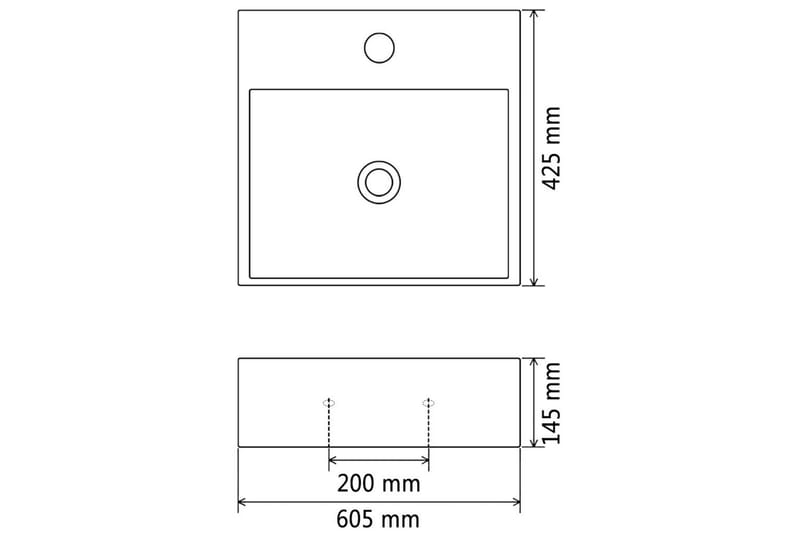 Servant med kranhull keramisk svart 60,5x42,5x14,5 cm - Hus & oppussing - Kjøkken & bad - Baderom - Servant og håndvask - Enkel vask