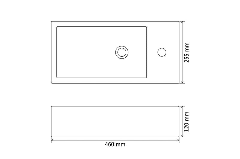 Servant med kranhull rektangulrt keramisk hvit 46x25,5x12cm - Hus & oppussing - Kjøkken & bad - Baderom - Servant og håndvask - Enkel vask