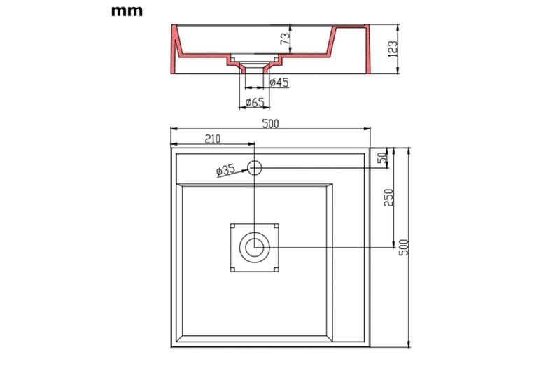 Vask 50x50x12,3 cm mineralstøpt/marmorstøpt hvit - Hus & oppussing - Kjøkken & bad - Baderom - Servant og håndvask - Enkel vask